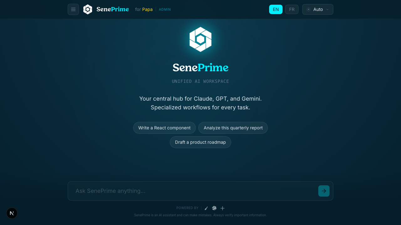 SenePrime AI workspace desktop view